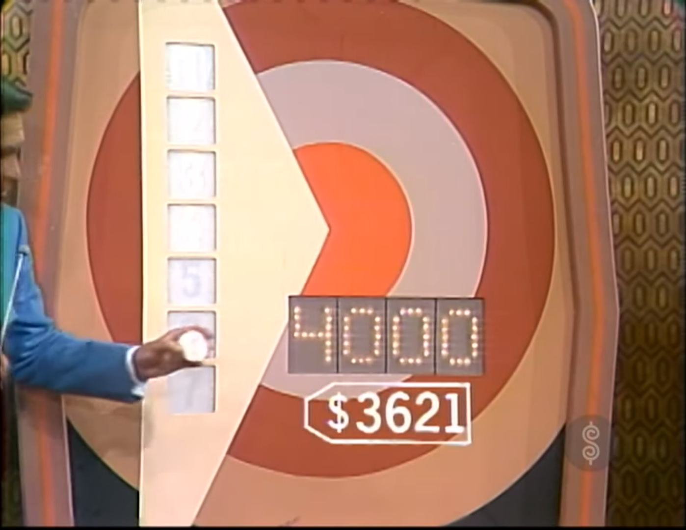 Bob Barker points to the Bullseye game displaying numbers with the price 21 shown prominently.