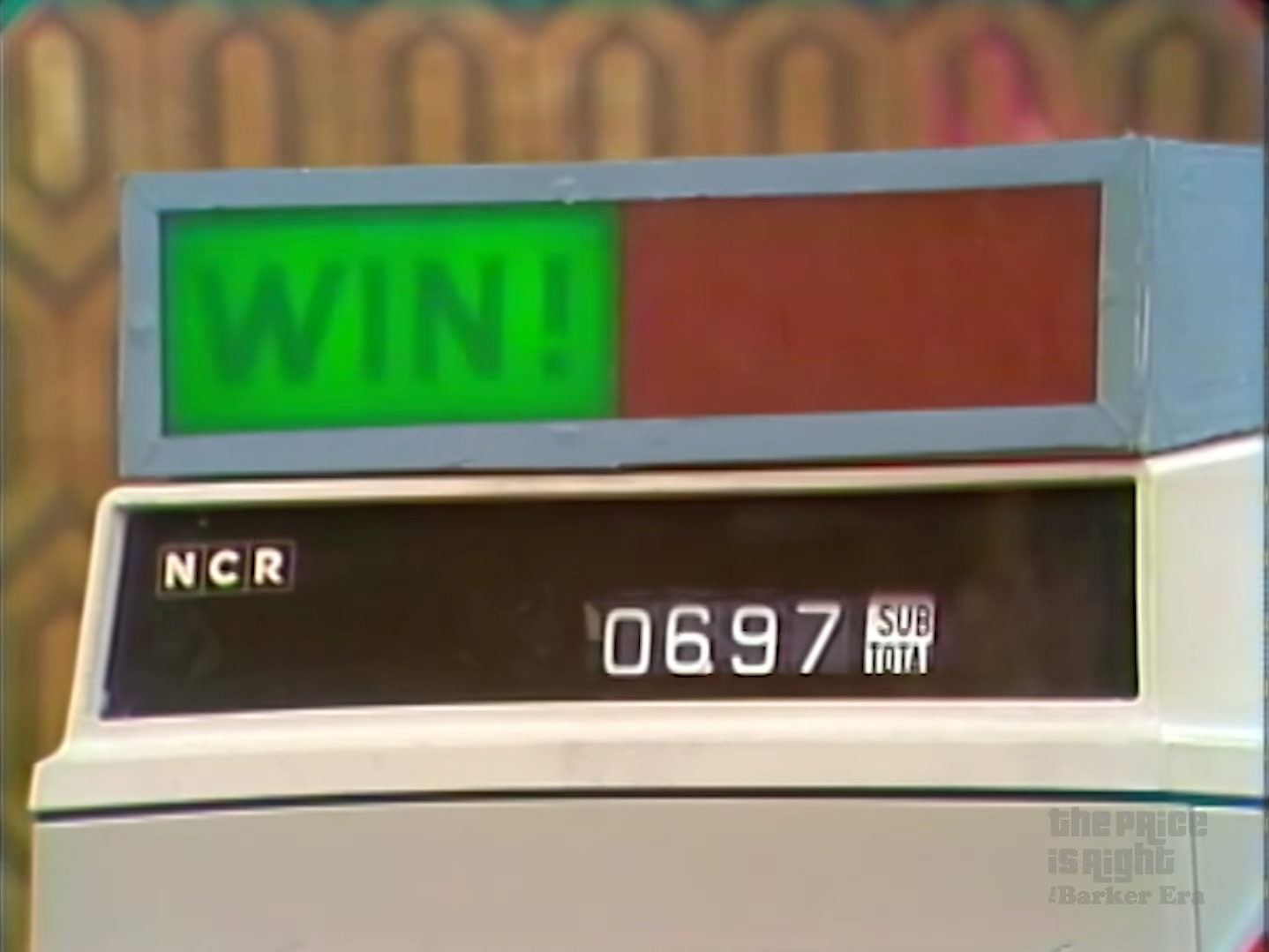 An old-school cash register displaying the message 'WIN!' in green and the subtotal of .97.