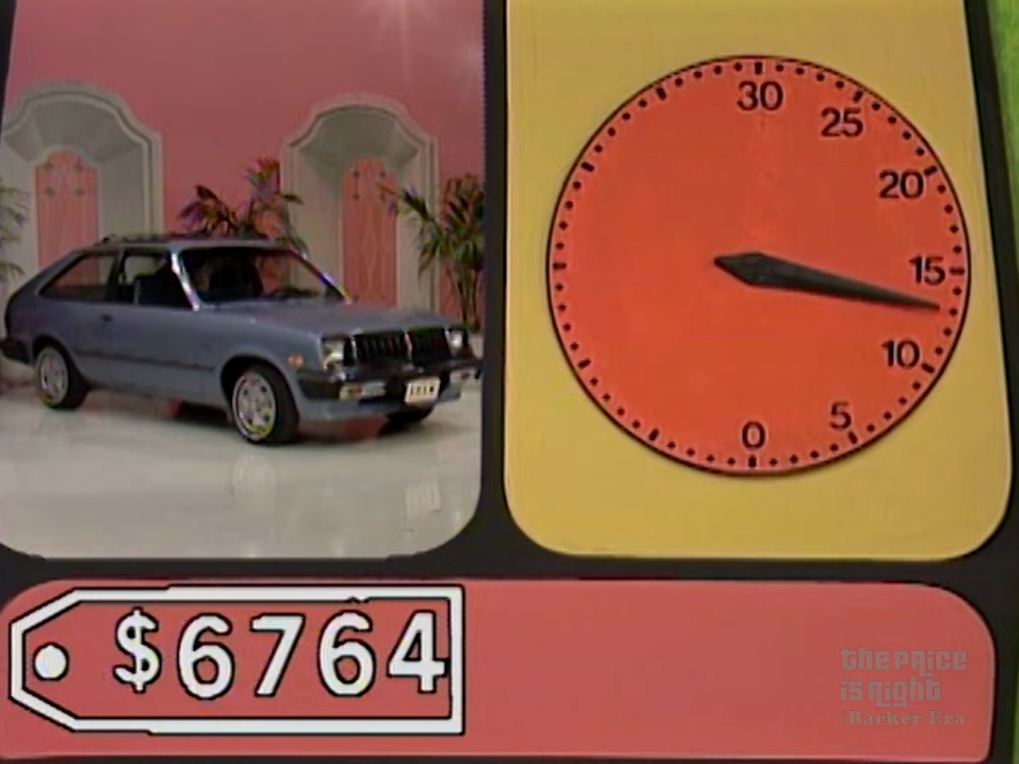 A blue car is displayed alongside a timer indicating 15 seconds, with the price tag reading 64.