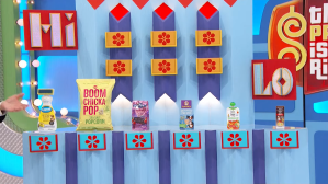 Colorful game setup for "Hi Lo" from The Price is Right.