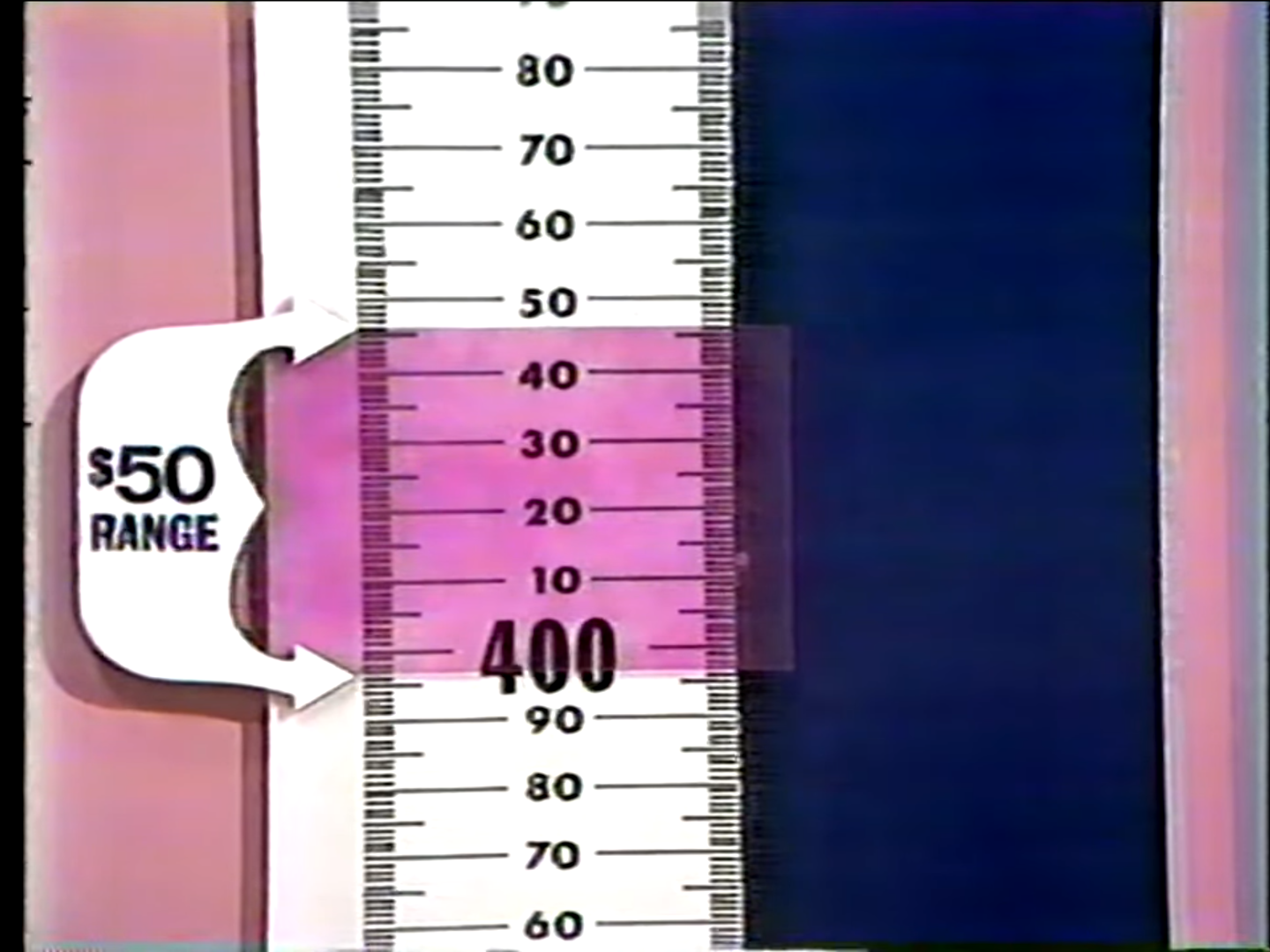 A close-up view of a scale for the Range Game on The Price is Right, showing the  range indicator at 400.
