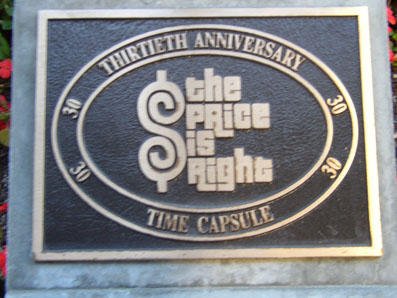 Bronze plaque commemorating the thirtieth anniversary of 'The Price Is Right' and its time capsule.