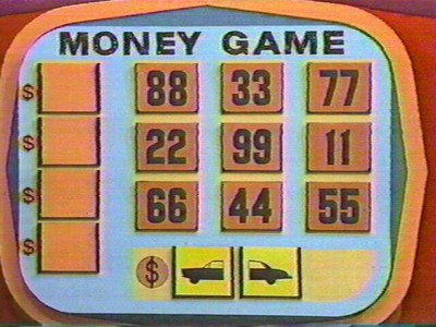 Screenshot of the Money Game board from The Price is Right, featuring numbered squares and dollar signs.