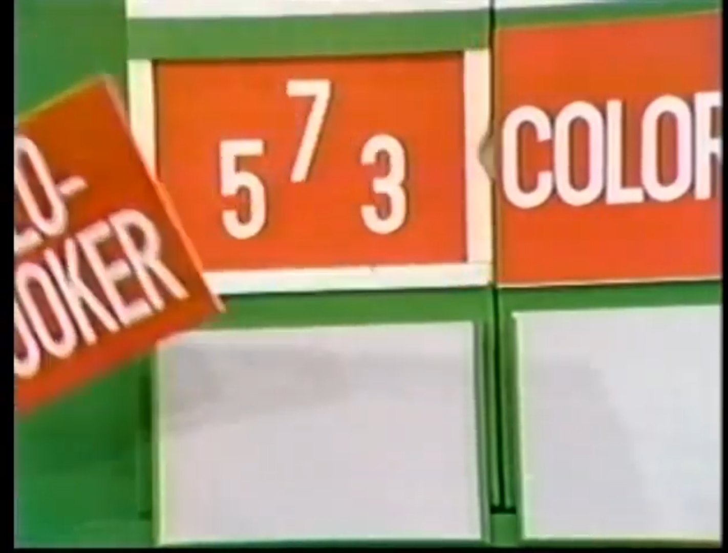 Display board from Ten Chances game showing the price for a slow cooker as 573 and a color TV placeholder.