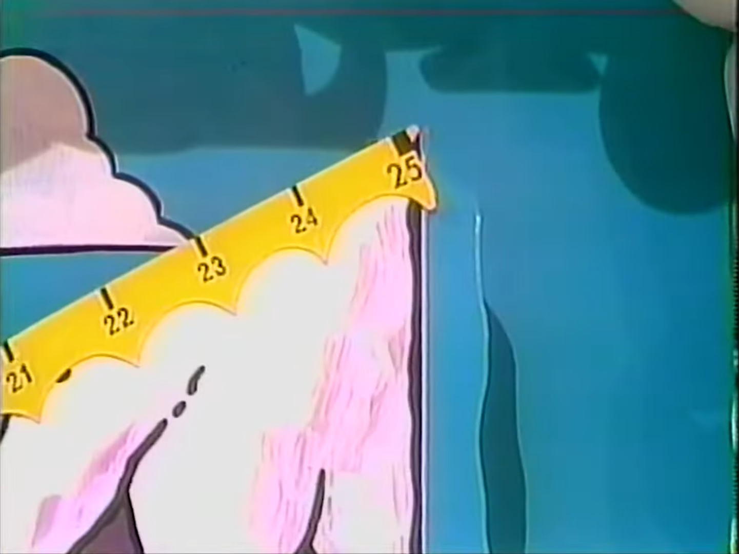 Close-up of the top of a cartoon mountain in the game Cliff Hangers, showing the number 25 and colorful clouds in the background.