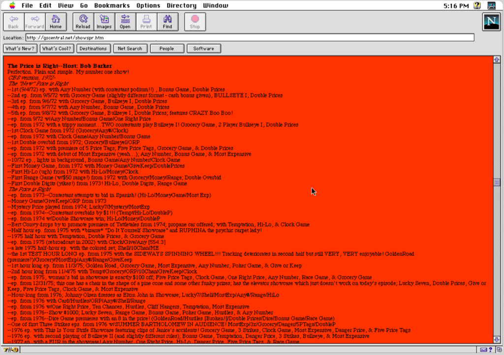 Brad Francini's game show tape trading site, Game Show Central