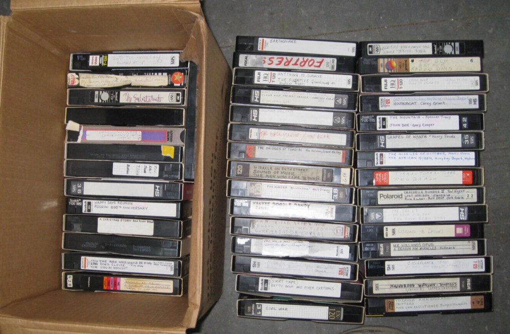 A collection of VHS tapes obtained through "tape trading".