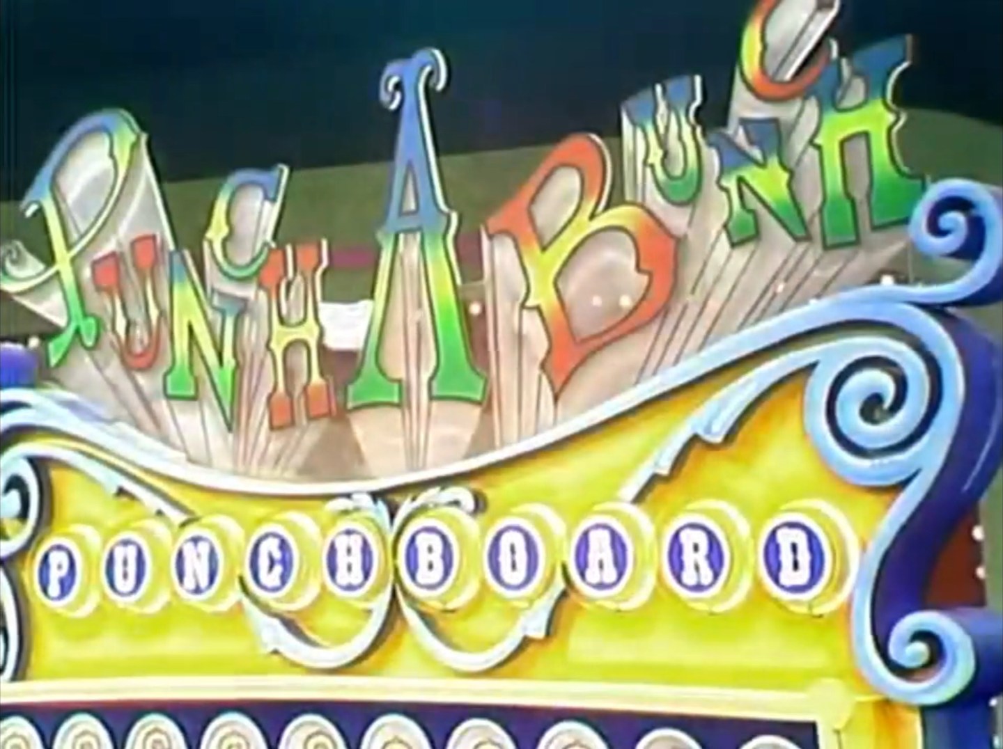 Colorful sign for the game 'Punch a Bunch' featuring stylized letters and decorative design elements.