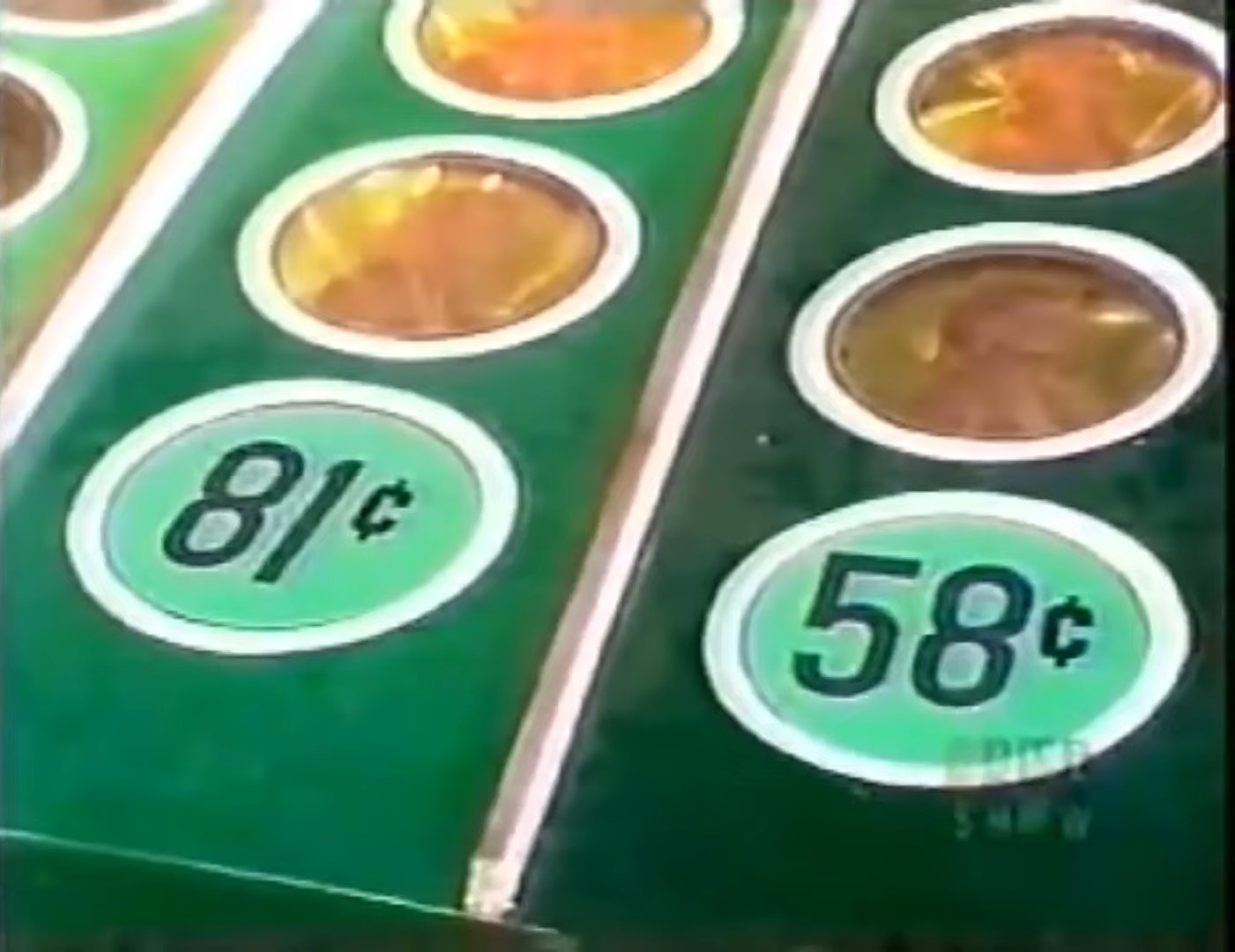 A close-up view of a green game board featuring price options of 81 cents and 58 cents, used in the Penny Ante game.