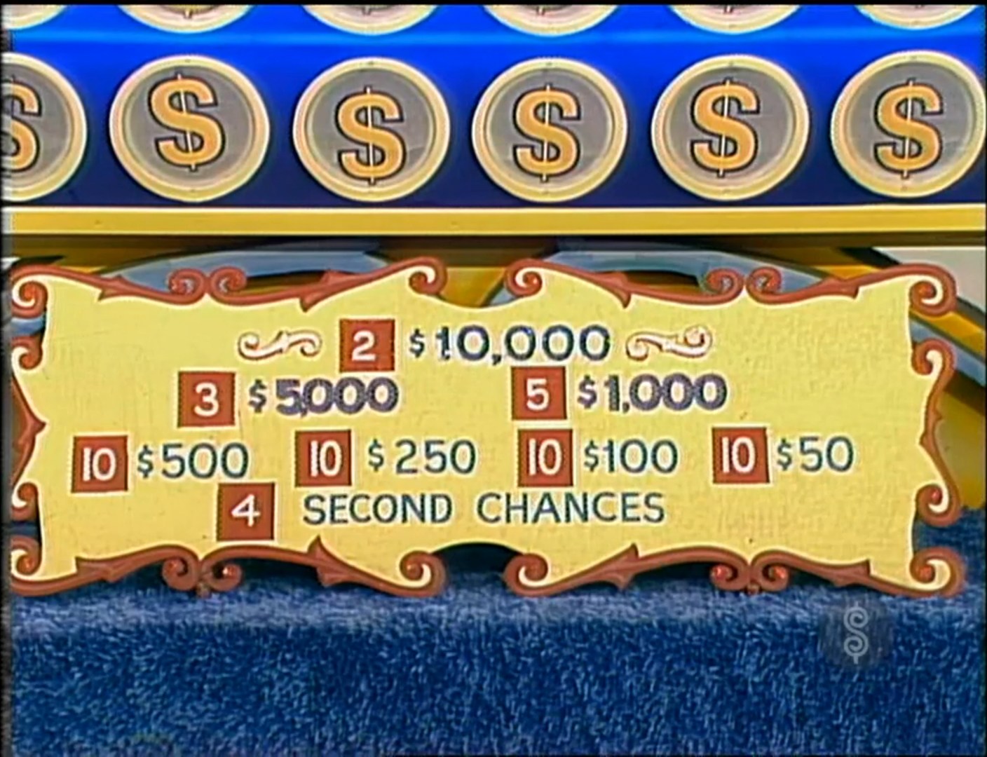 An illustrated prize distribution board for the game Punch a Bunch, featuring cash amounts such as ,000, ,000, and ,000, along with smaller amounts and second chances.