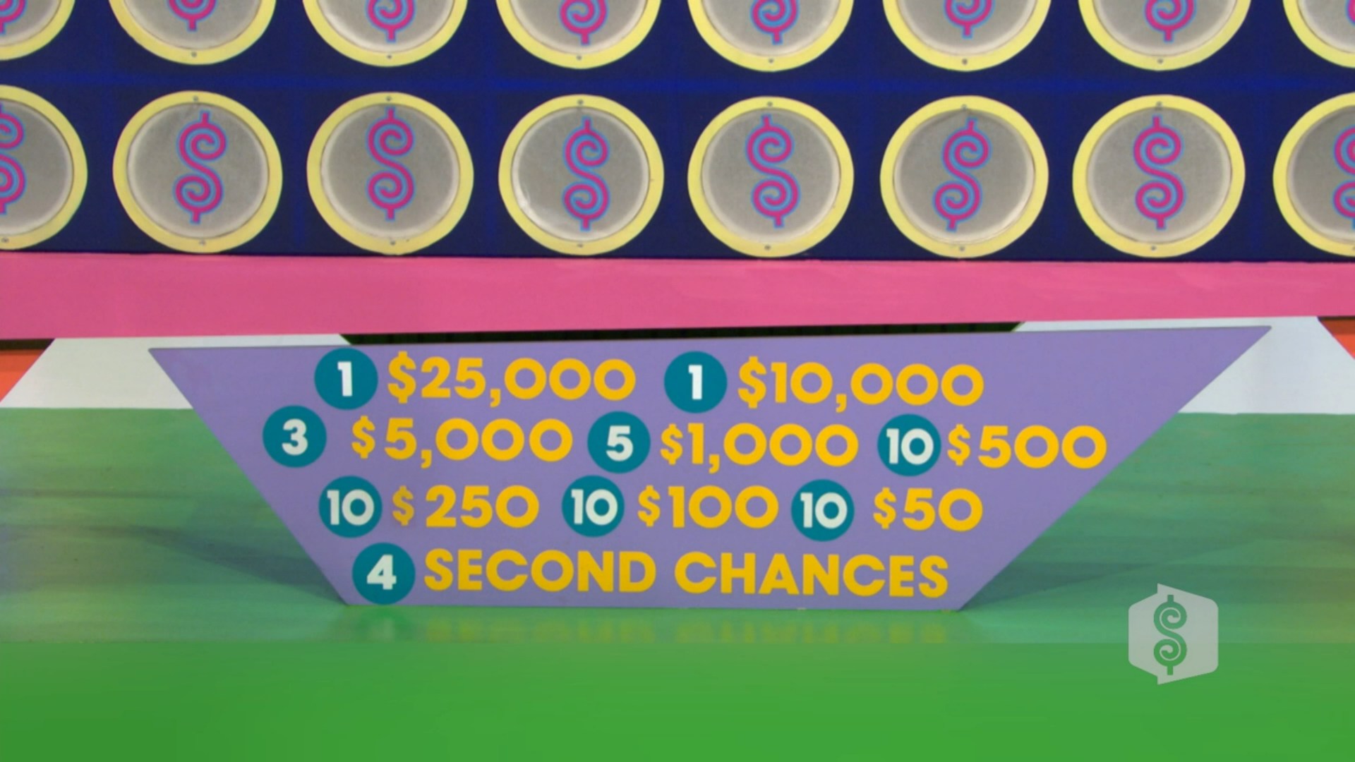A colorful Punch a Bunch punchboard displaying various cash amounts, including ,000 at the top, and details on the number of each cash slip available below.