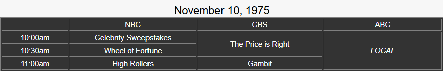November 10 1975 daytime schedule