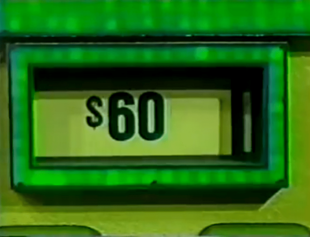 $60 target price display from The Price is Right game show Grand Game.