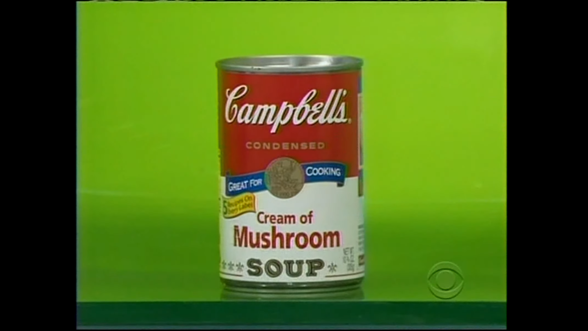 A can of Campbell's Cream of Mushroom soup on the podium in Grand Game.