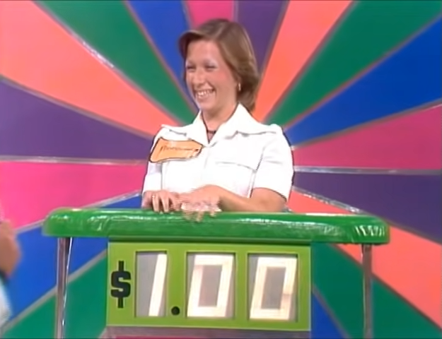 Madeline, the first contestant to win $1,000 by spinning $1.00 on the Big Wheel on The Price is Right in 1975