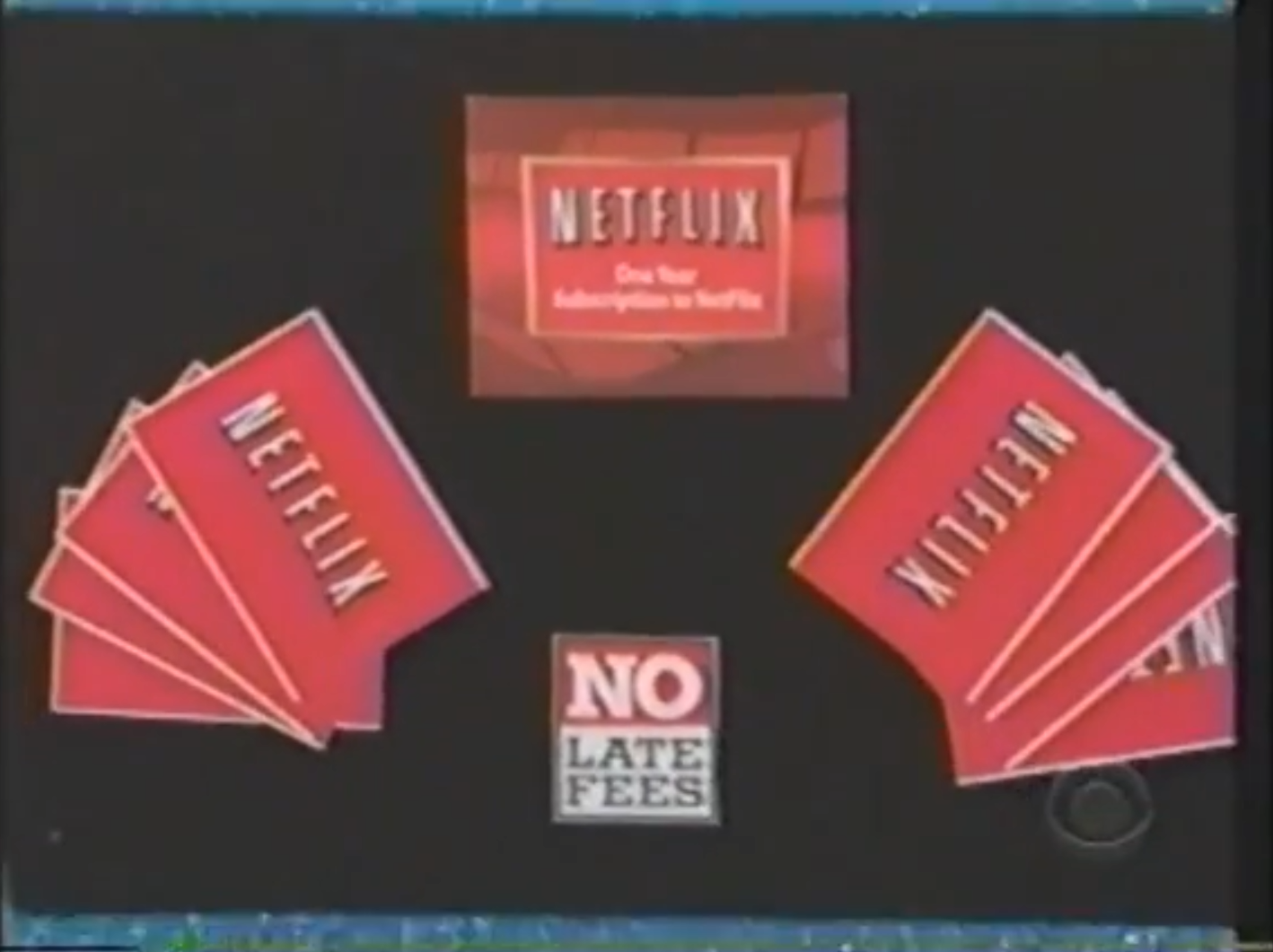 A display featuring several red Netflix cards with the text 'One Your Subscription to Netflix' and a sign stating 'NO LATE FEES' on a black background on The Price is Right.