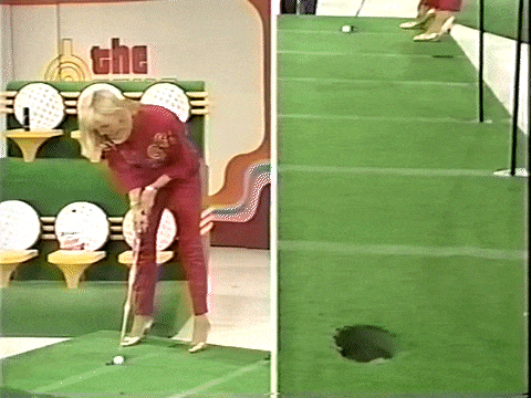 Janice Pennington makes an incredibly improbably putt, with the ball changing directions and heading for the hole at the very last moment.