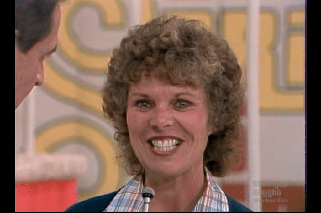 Judy eagerly reviews Plinko, letting Bob Barker know the game is "terrific!"