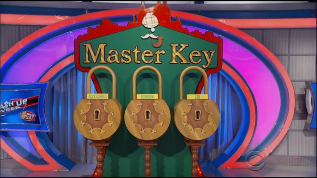Three ornate locks labeled Accessories, Bedroom, and Car, displayed on a colorful backdrop with the title 'Master Key' above them.