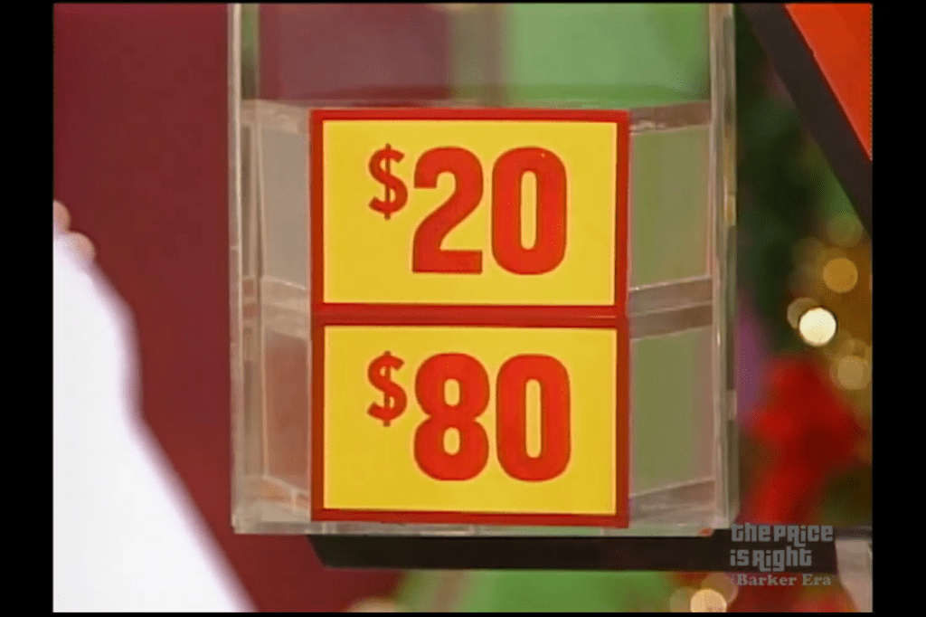  and  price tags displayed on a transparent board.