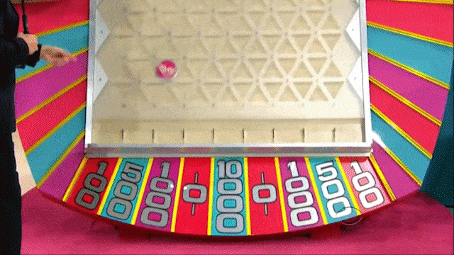 A series of chips falling into the 0 slot on Plinko during the game's 30th Anniversary on The Price is Right.