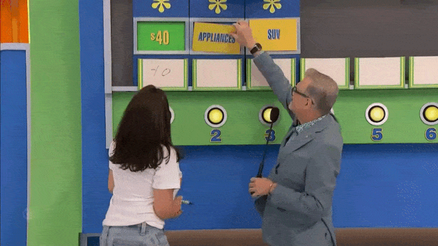 Drew Carey accidentally reveals a price by knocking the Ten Chances Board on The Price is Right.