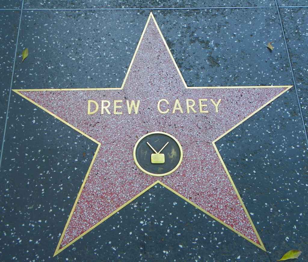 Drew Carey's star on the Hollywood Walk of Fame, featuring a television icon.