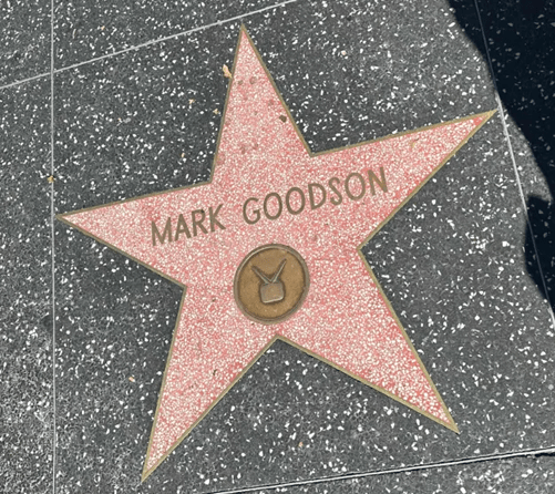 Mark Goodson's star on the Hollywood Walk of Fame, featuring a pink star with his name engraved.